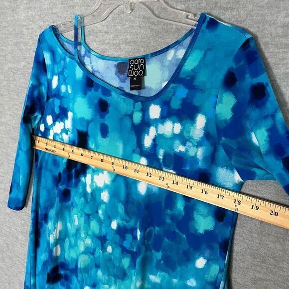 Clara Sun Woo Artsy Swing Tunic Womens XS Shades of Blue Asymmetric Cut Out Top - Picture 8 of 10